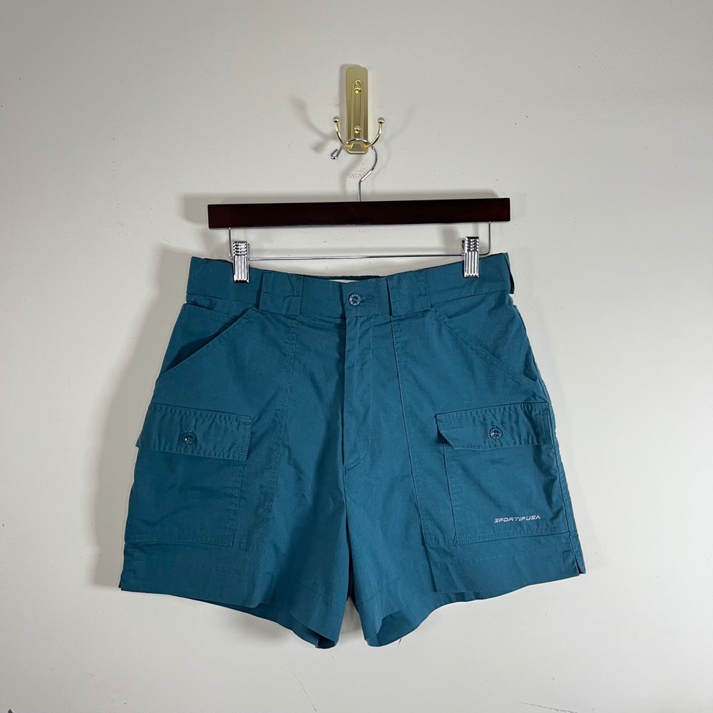 Vintage Sportif Cargo Hiking Shorts High Rise Retro Teal Blue Gorpcore Outdoors